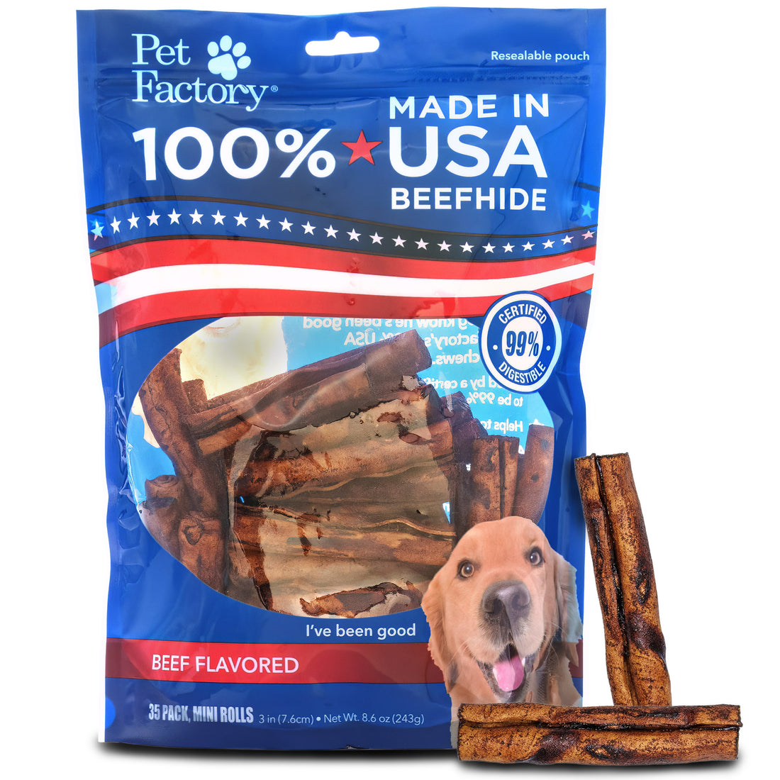 Pet Factory - Made in USA Beefhide Mini Rolls - 3-3.5", 35 Count