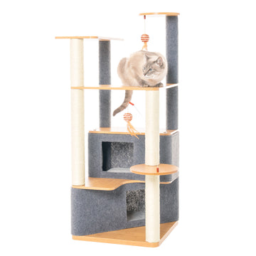 Ascentials by FurHaven Luxe Suite Cat Tower (48”-58”), Customizable Multi-Level Indoor Cat Tree