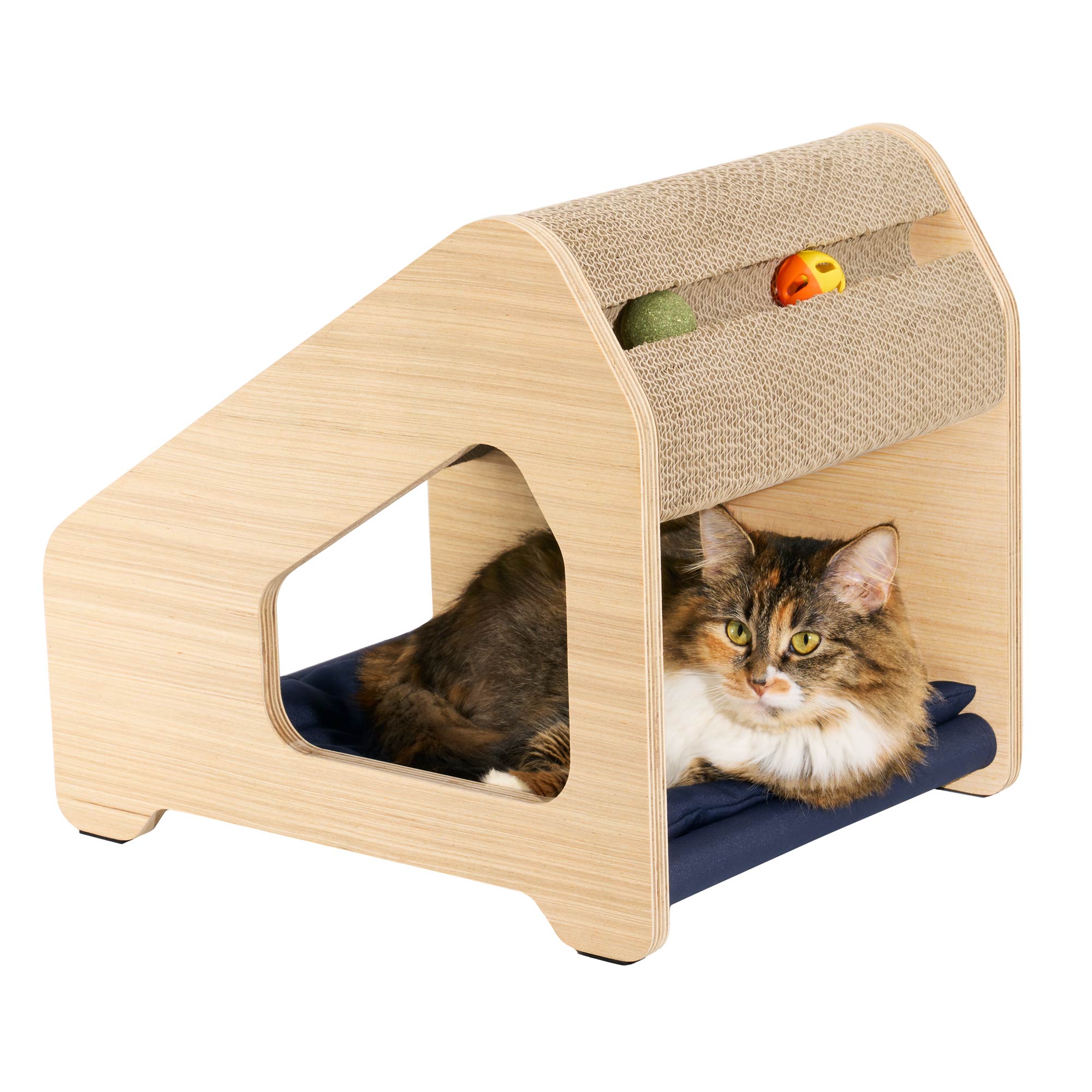 Ascentials by FurHaven Chalet Angled Scratching House (16”), Compact Cat Hideaway