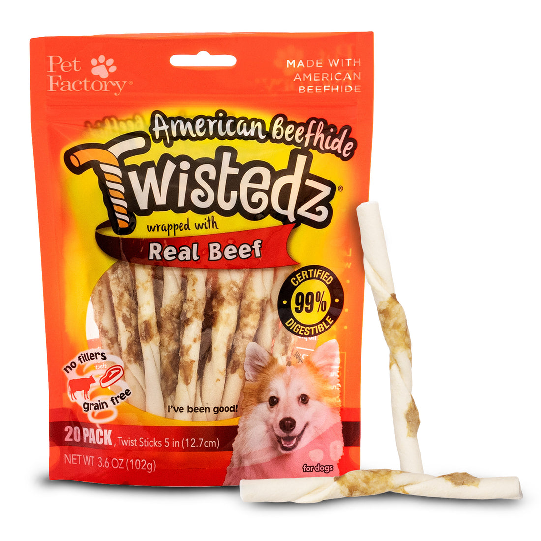 Pet Factory - Twistedz American Beefhide Twist Sticks with Meat Wrap 5" Dog Treats